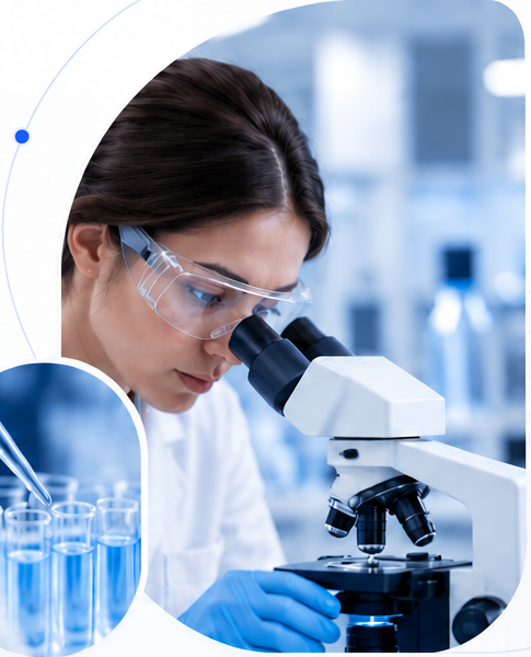 Scientist working with a microscope in a modern laboratory